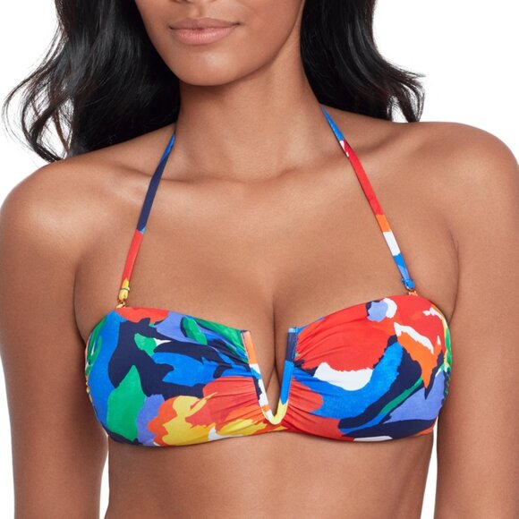 Lauren Ralph Lauren Other - NWT Lauren Ralph Lauren Blue Bold Abstract Floral V Wire Bandeau Bikini Top 6